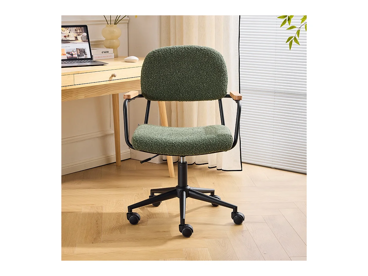 Fauteuil de bureau pivotant et réglable en hauteur en tissu bouclé vert - Gianni