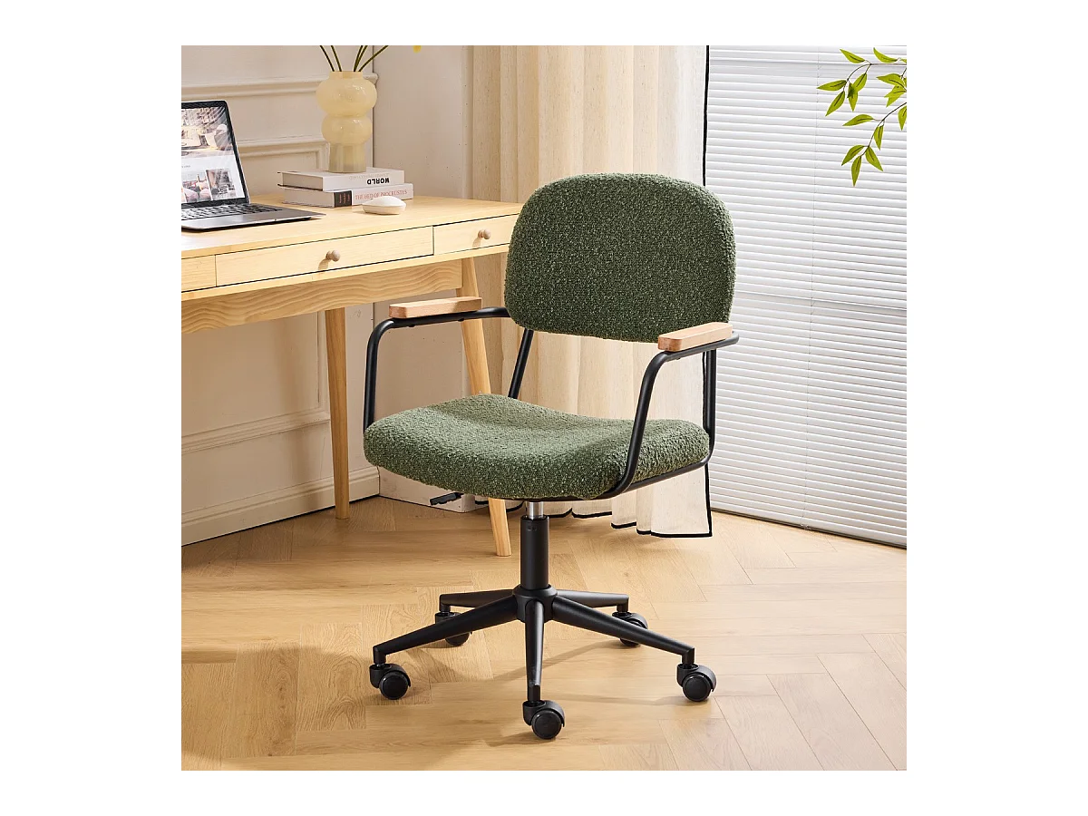 Fauteuil de bureau pivotant et réglable en hauteur en tissu bouclé vert - Gianni