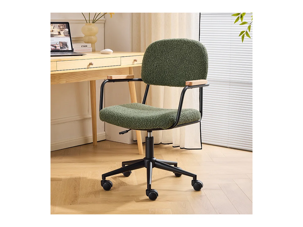 Fauteuil de bureau pivotant et réglable en hauteur en tissu bouclé vert - Gianni