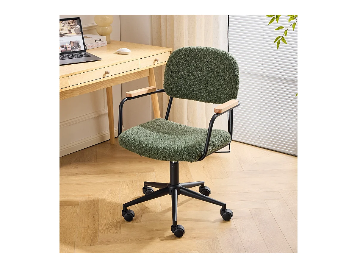 Fauteuil de bureau pivotant et réglable en hauteur en tissu bouclé vert - Gianni
