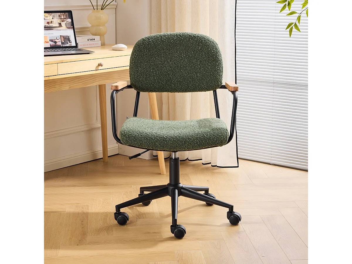 Fauteuil de bureau pivotant et réglable en hauteur en tissu bouclé vert - Gianni