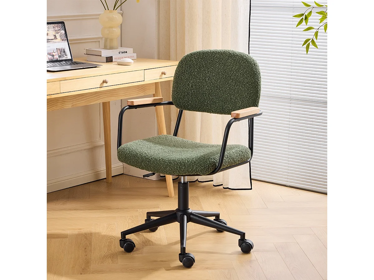 Fauteuil de bureau pivotant et réglable en hauteur en tissu bouclé vert - Gianni