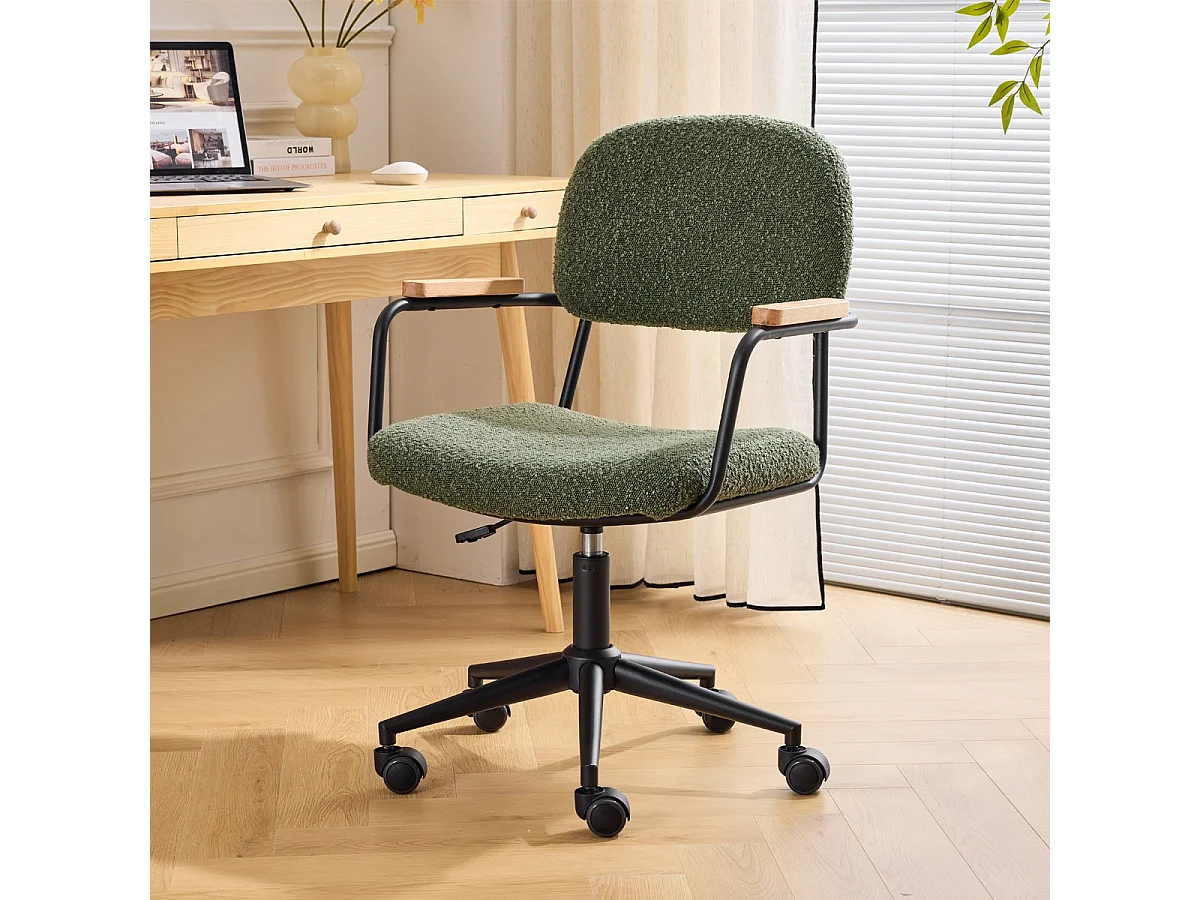 Fauteuil de bureau pivotant et réglable en hauteur en tissu bouclé vert - Gianni