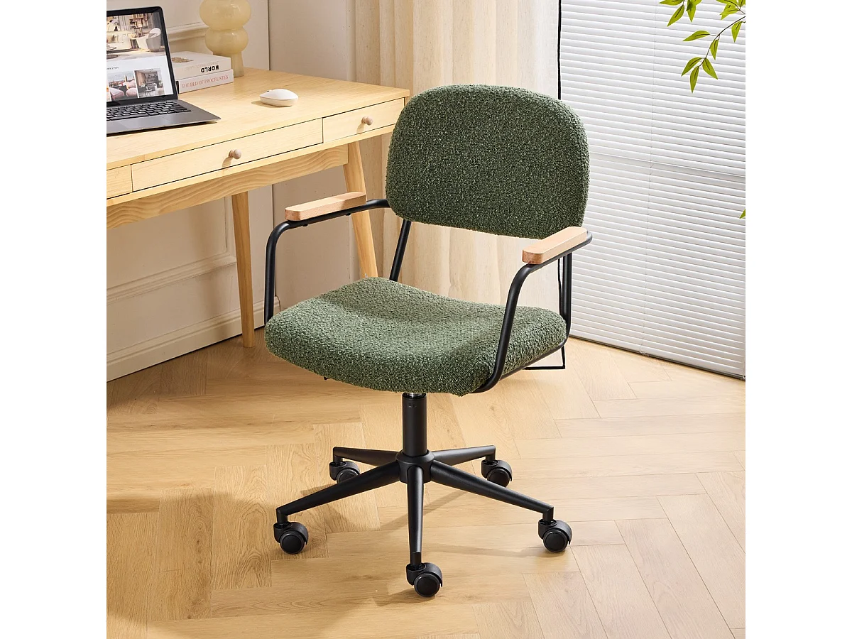 Fauteuil de bureau pivotant et réglable en hauteur en tissu bouclé vert - Gianni