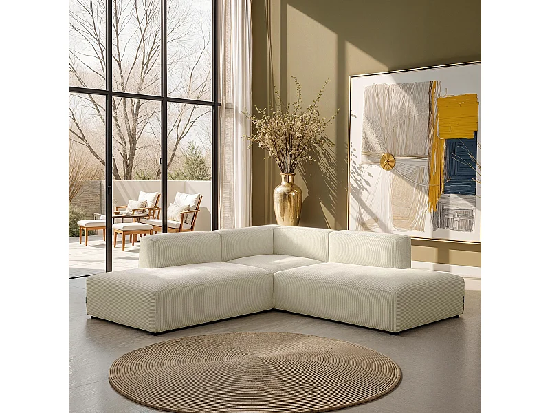 Canapé d'angle modulable réversible 5 places en velours côtelé beige - Modulo