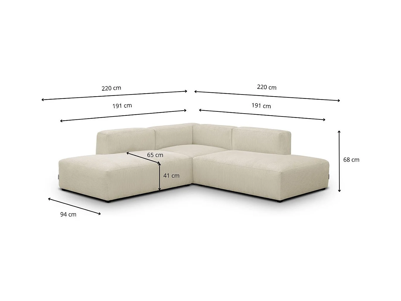 Canapé d'angle modulable réversible 5 places en velours côtelé beige - Modulo