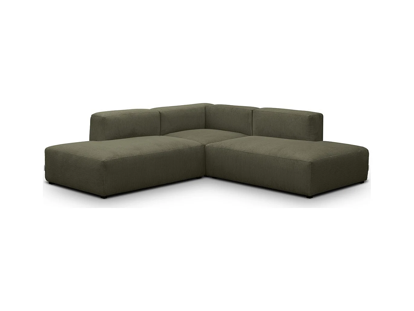 Canapé d'angle modulable réversible 5 places en velours côtelé vert kaki - Modulo