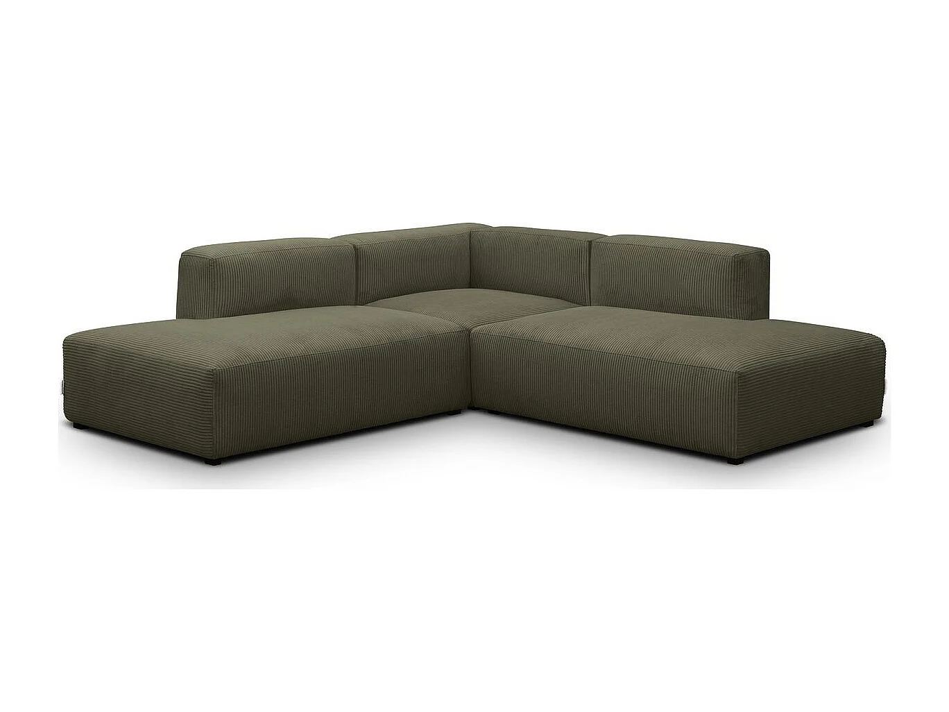 Canapé d'angle modulable réversible 5 places en velours côtelé vert kaki - Modulo