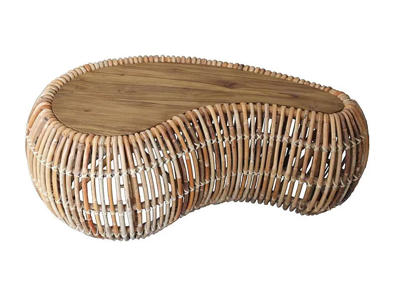 ZOE-Mesa de centro de teca reciclada y ratán