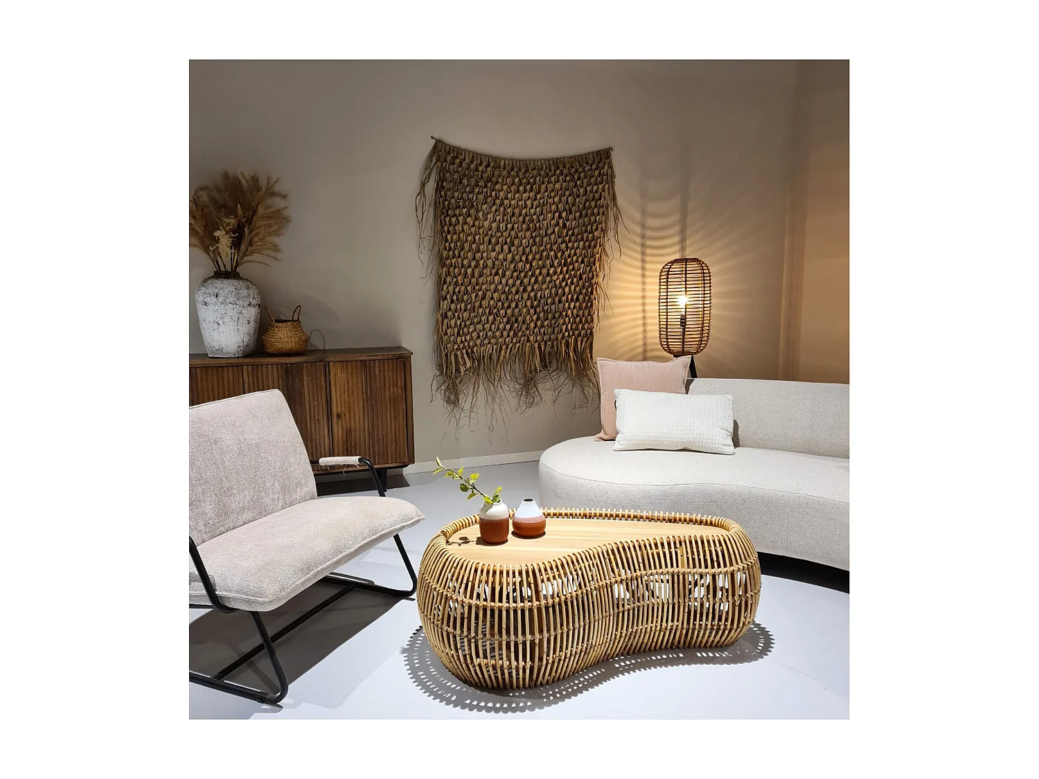 ZOE-Mesa de centro de teca reciclada y ratán