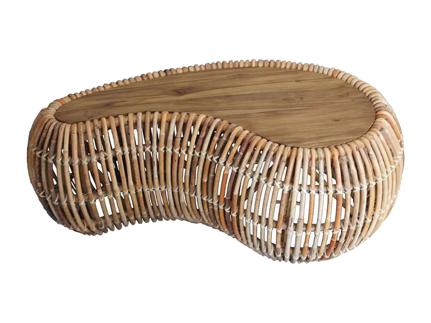 ZOE-Mesa de centro de teca reciclada y ratán