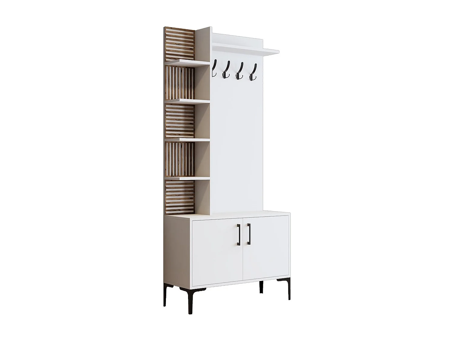 Portemanteaux avec étagères Vicente L90xH200cm Blanc et Bois foncé