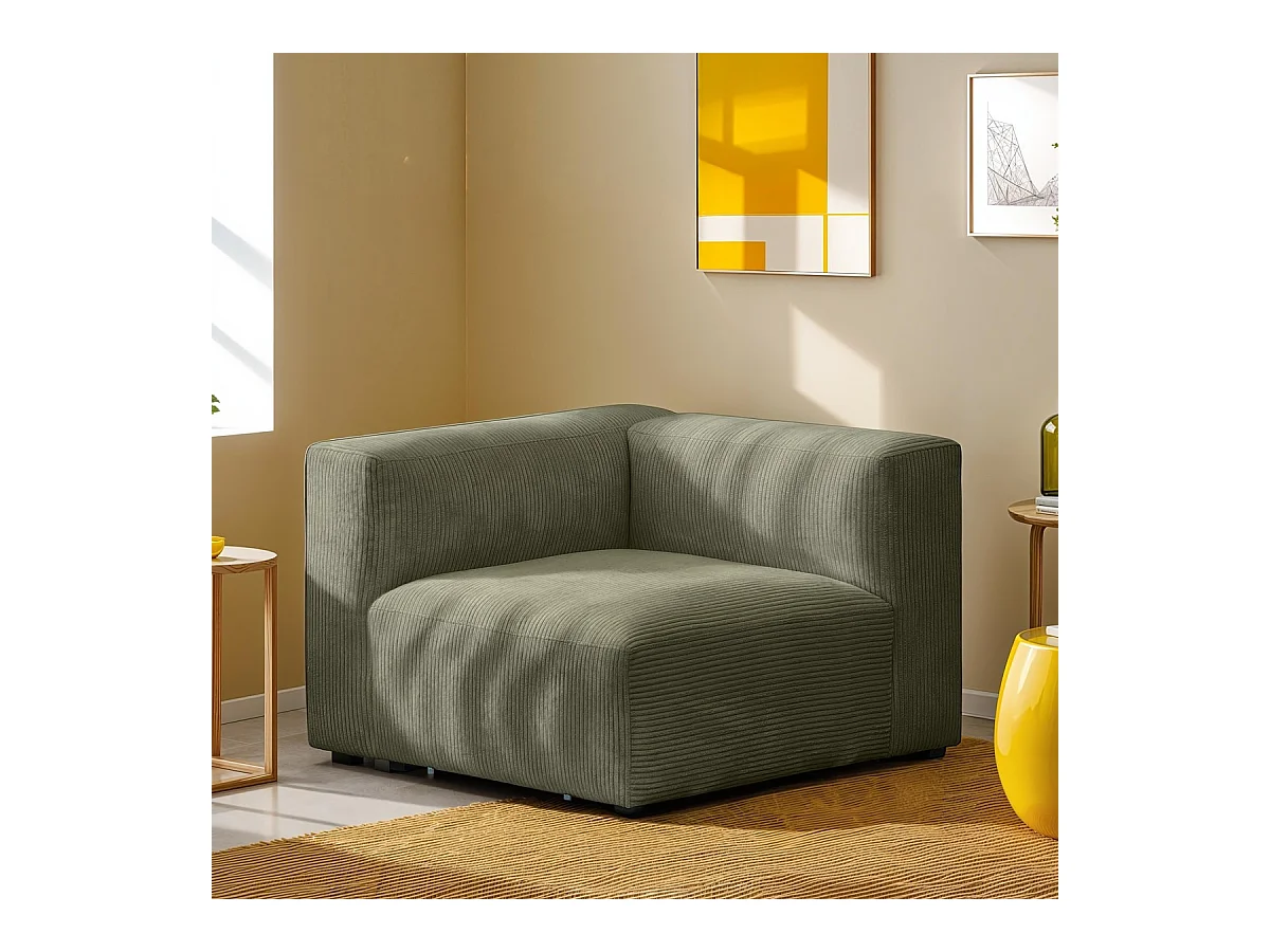 Module d'angle réversible en velours côtelé vert kaki - Modulo