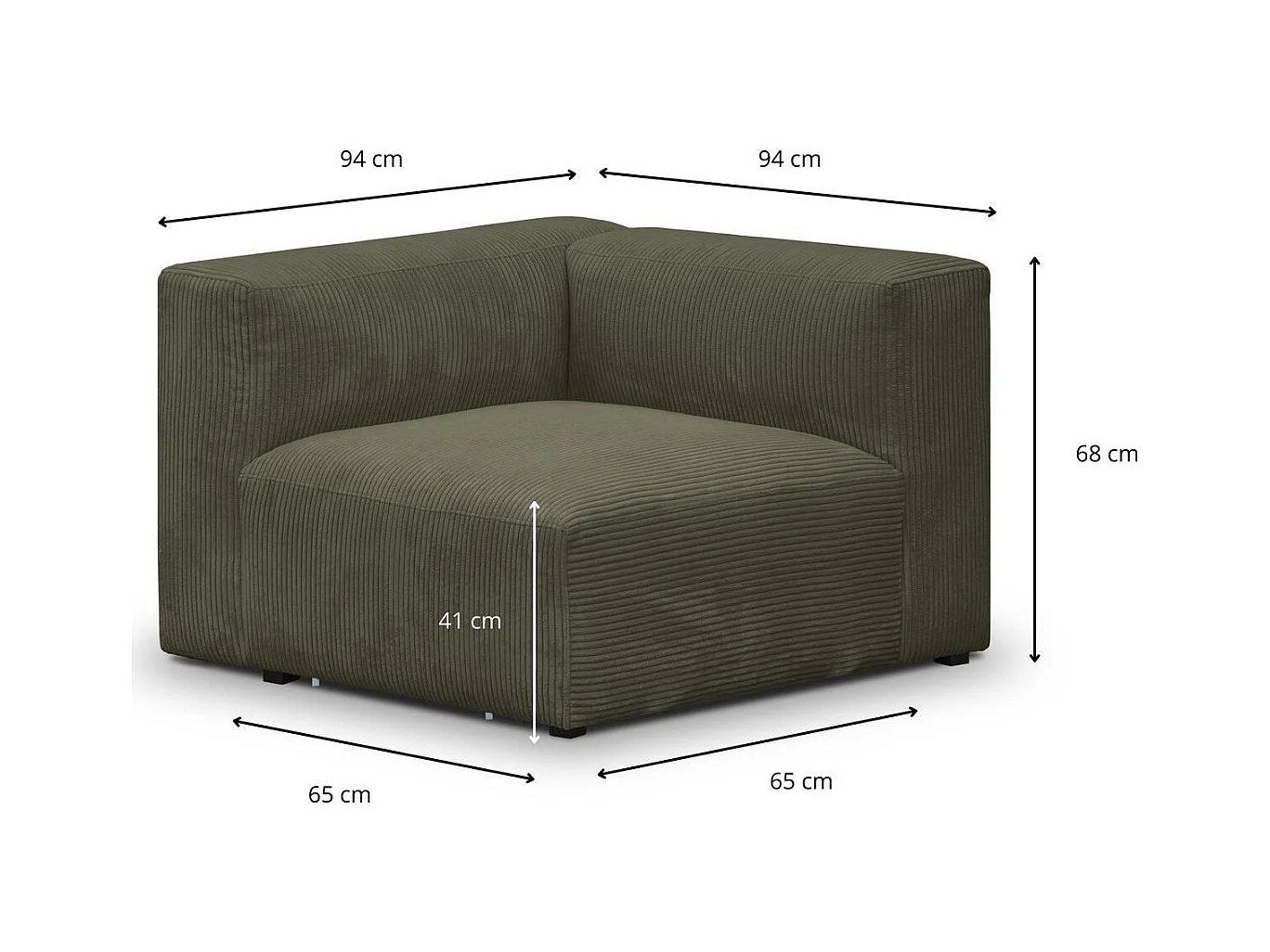 Module d'angle réversible en velours côtelé vert kaki - Modulo