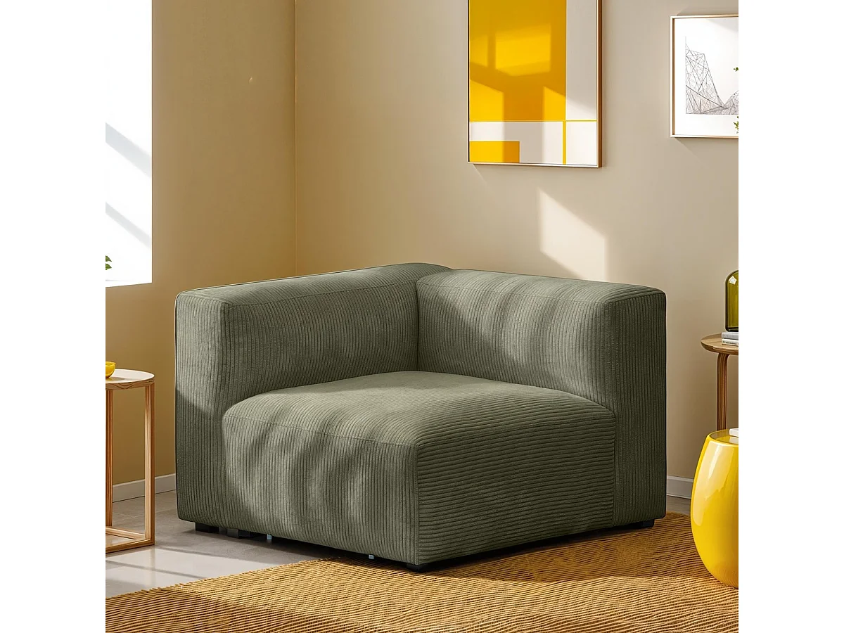 Module d'angle réversible en velours côtelé vert kaki - Modulo