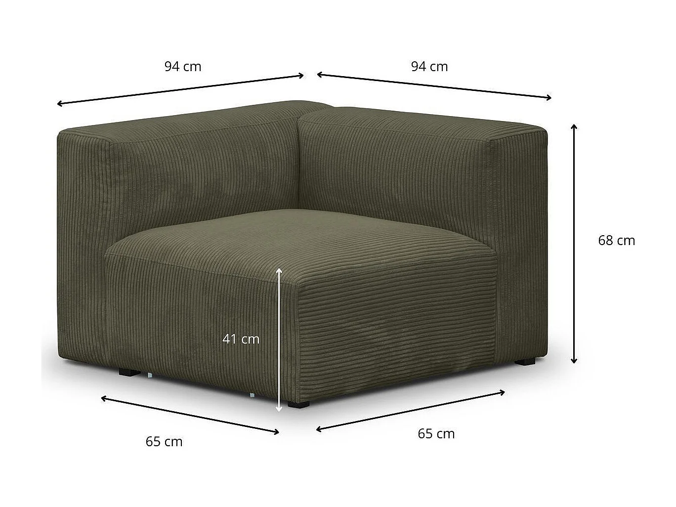 Module d'angle réversible en velours côtelé vert kaki - Modulo
