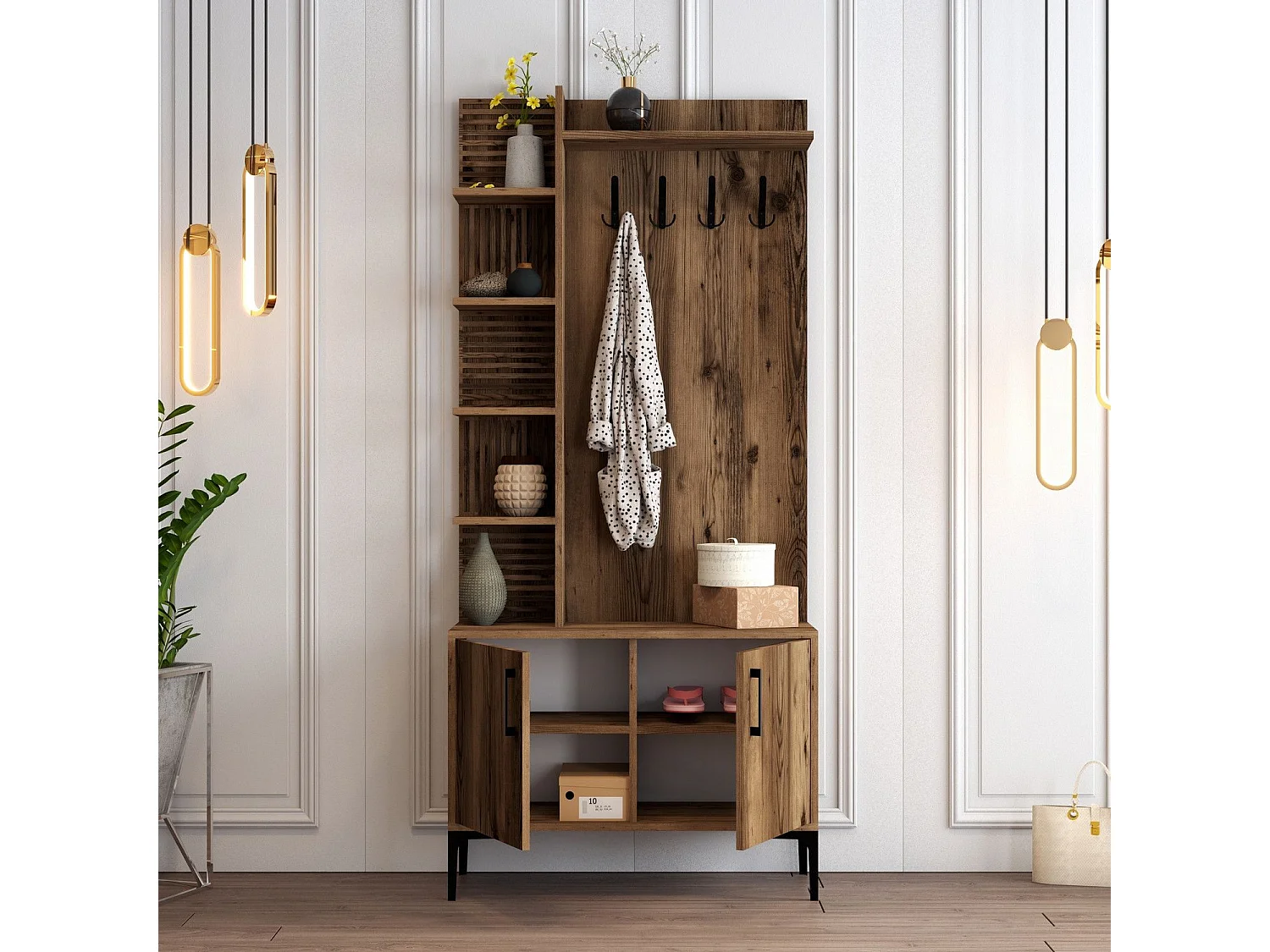 Portemanteaux avec étagères Vicente L90xH200cm Bois foncé