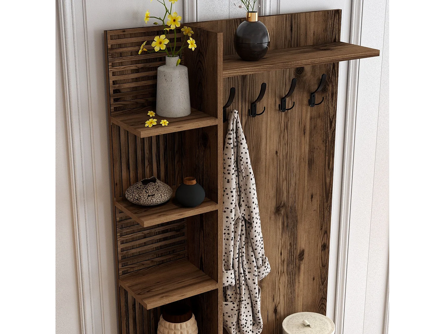 Portemanteaux avec étagères Vicente L90xH200cm Bois foncé