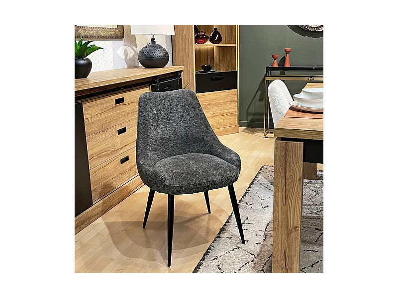 Chaise en tissu doux gris anthracite et pieds métal noir – TARA