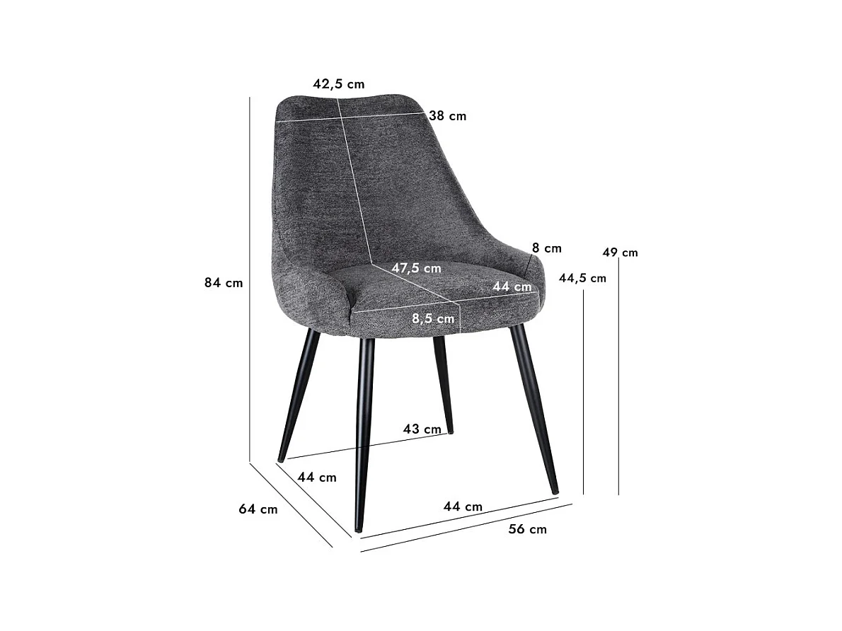 Chaise en tissu doux gris anthracite et pieds métal noir – TARA