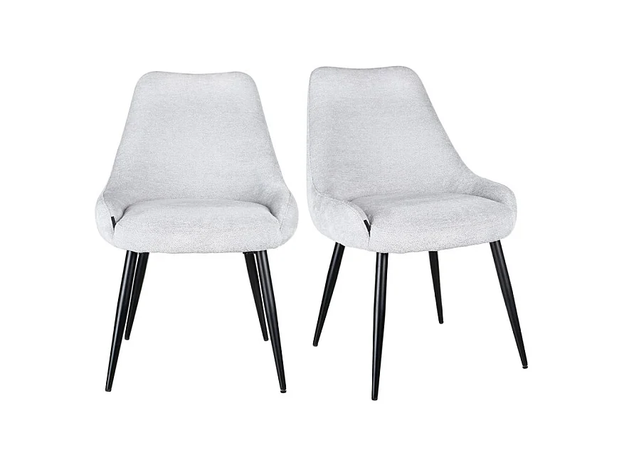 Lot 2 chaises en tissu doux gris clair et pieds métal noir – TARA
