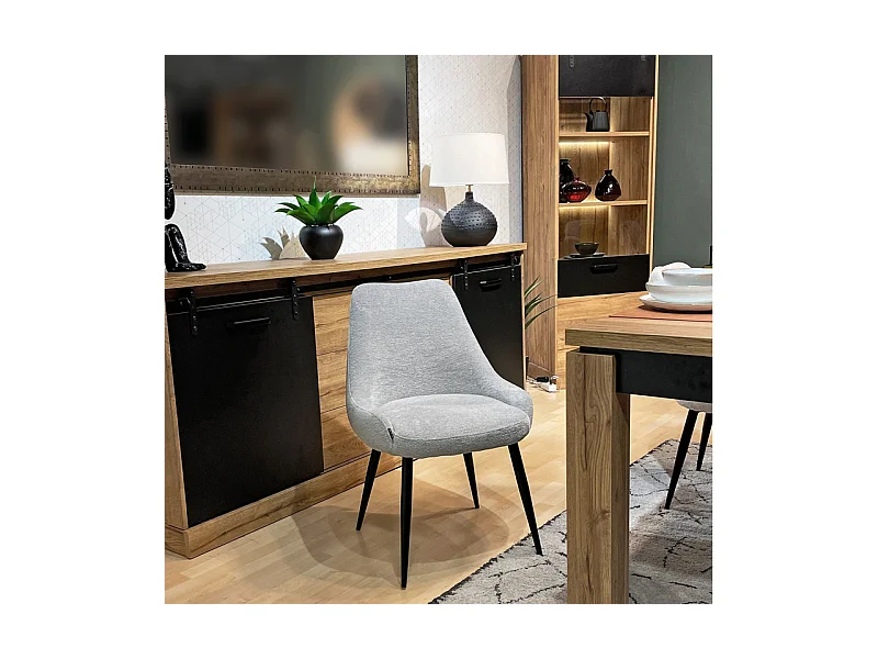 Lot 2 chaises en tissu doux gris clair et pieds métal noir – TARA