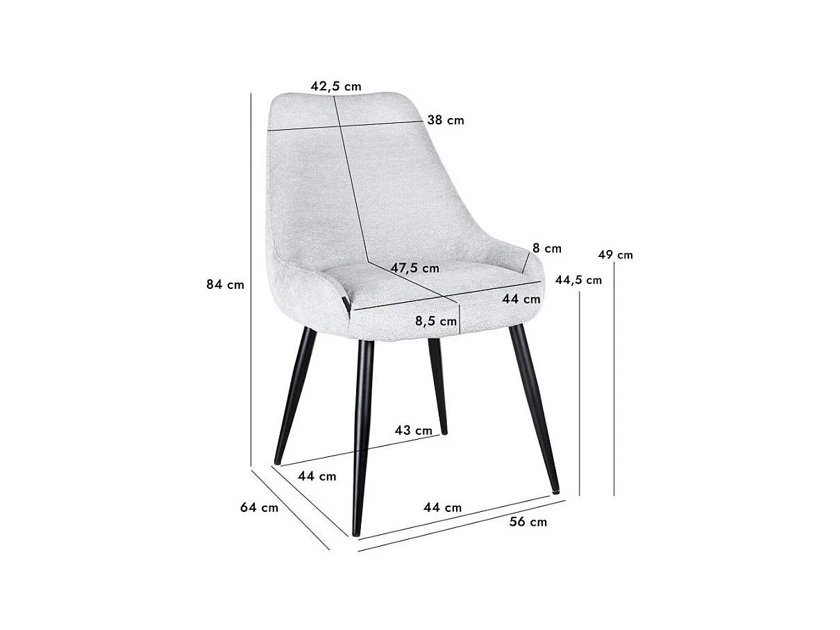 Lot 2 chaises en tissu doux gris clair et pieds métal noir – TARA