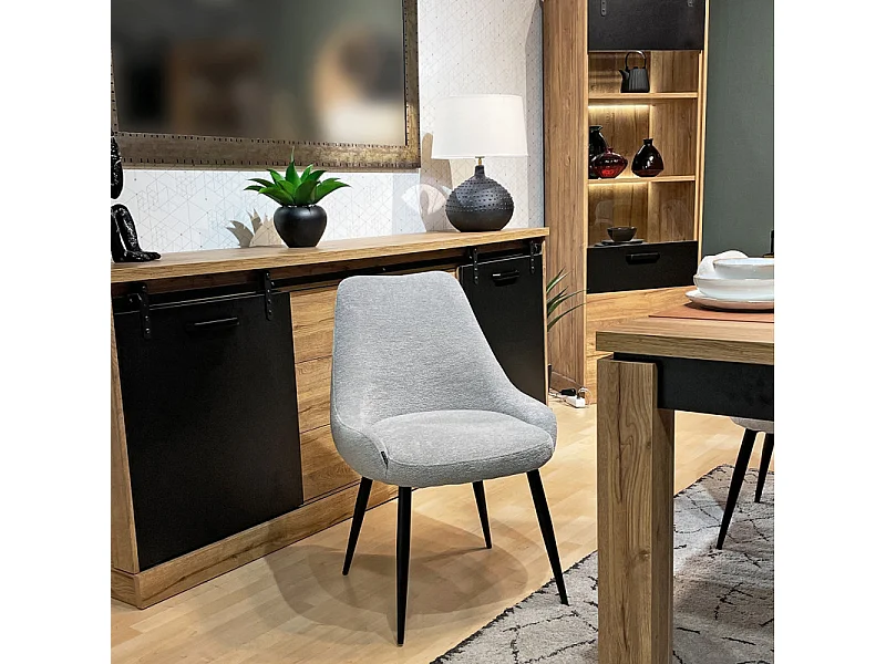 Lot 2 chaises en tissu doux gris clair et pieds métal noir – TARA