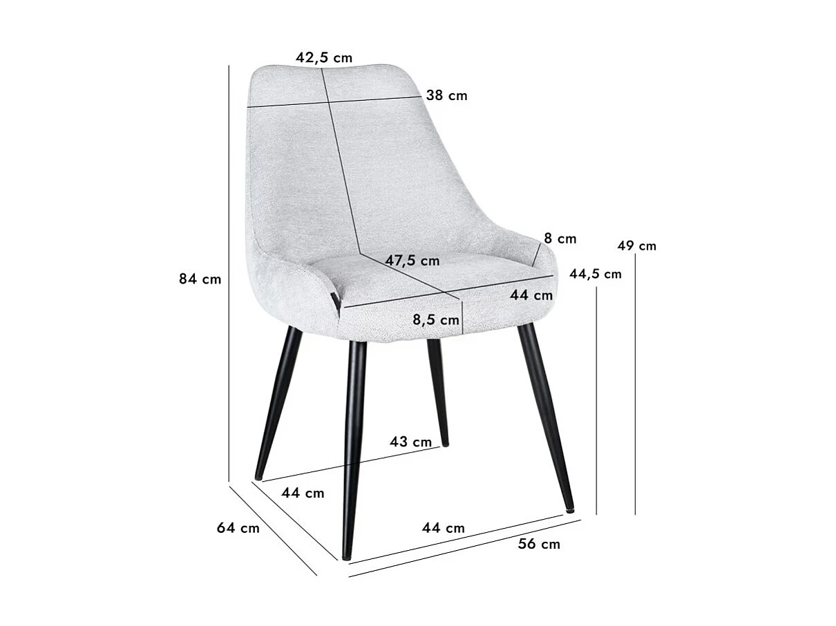 Lot 2 chaises en tissu doux gris clair et pieds métal noir – TARA