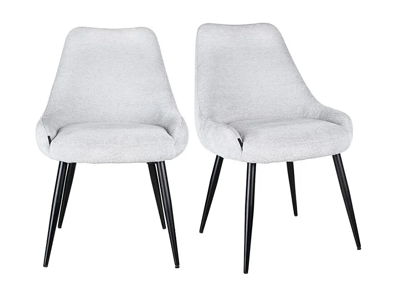 Lot 2 chaises en tissu doux gris clair et pieds métal noir – TARA