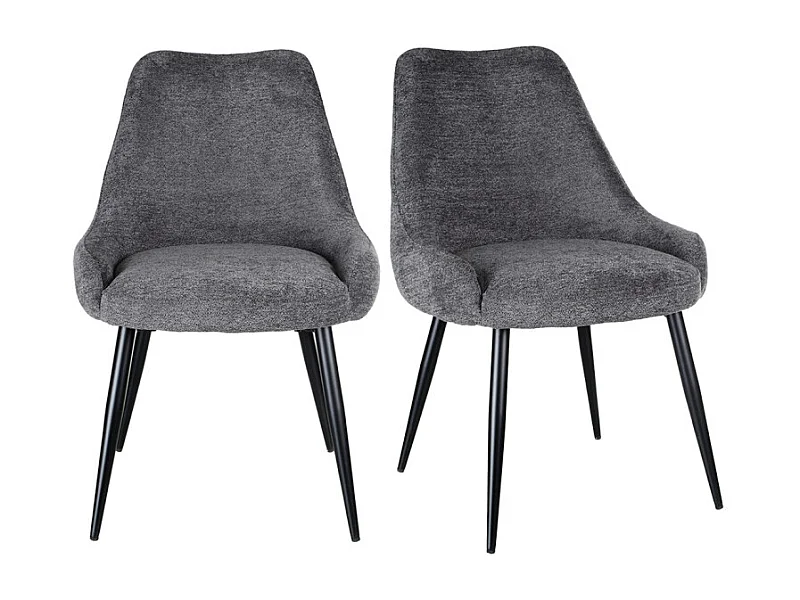 Lot 2 chaises en tissu doux gris anthracite et pieds métal – TARA