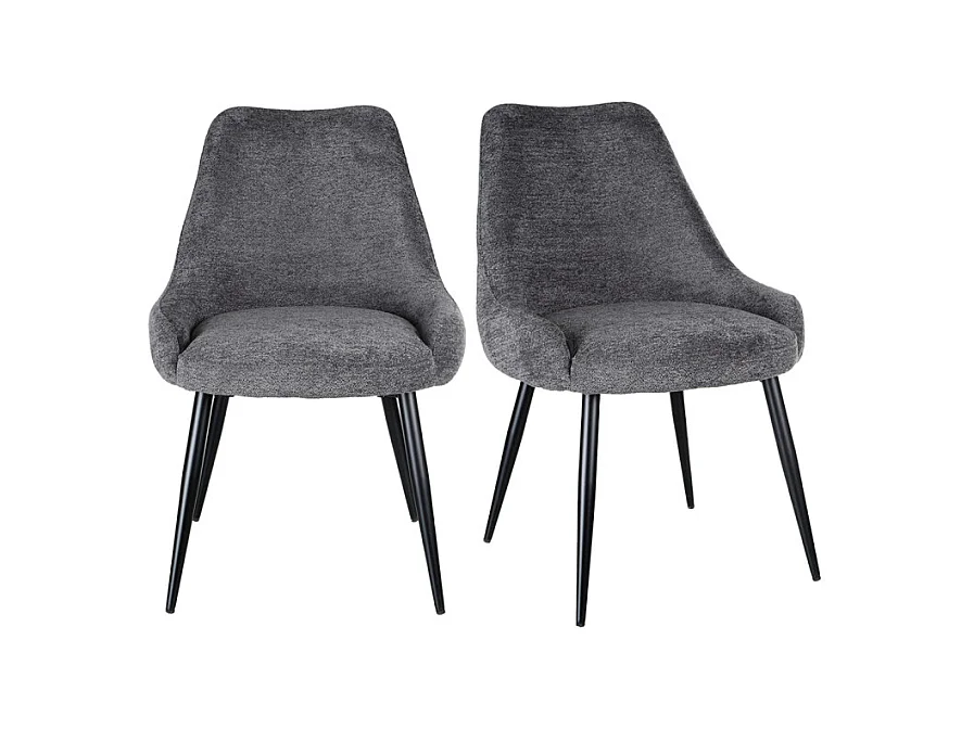 Lot 2 chaises en tissu doux gris anthracite et pieds métal – TARA
