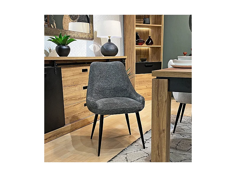 Lot 2 chaises en tissu doux gris anthracite et pieds métal – TARA