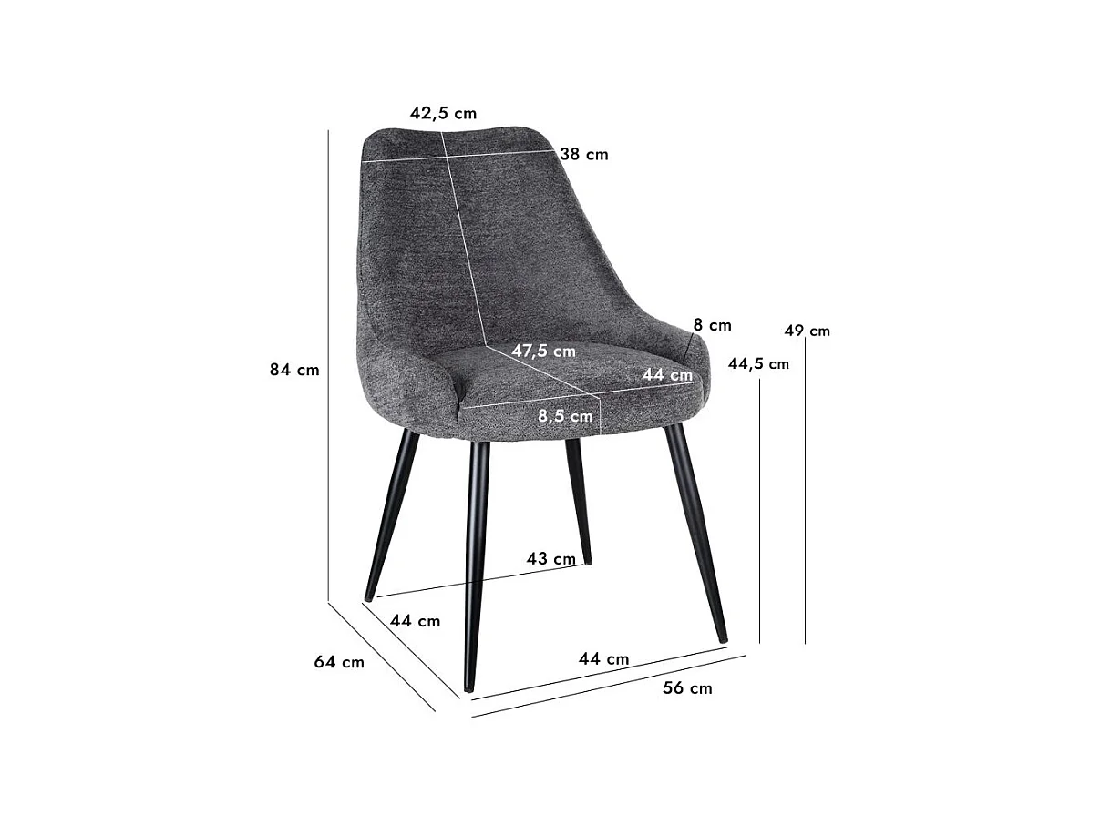 Lot 2 chaises en tissu doux gris anthracite et pieds métal – TARA