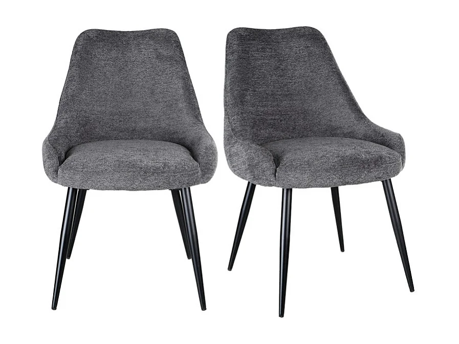 Lot 2 chaises en tissu doux gris anthracite et pieds métal – TARA