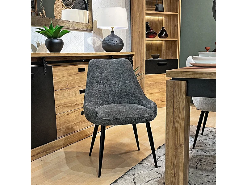 Lot 2 chaises en tissu doux gris anthracite et pieds métal – TARA