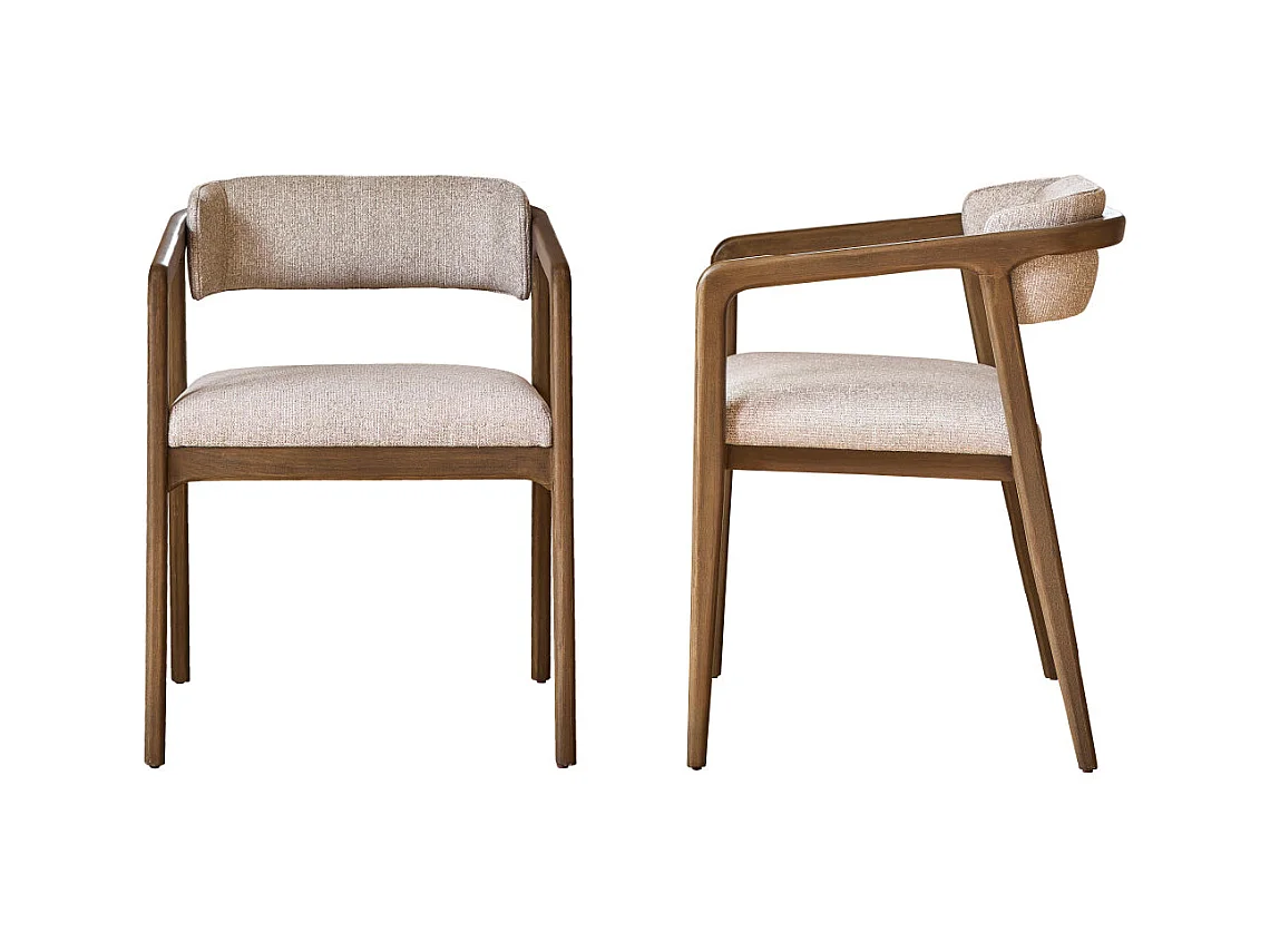 Set di 2 sedie in legno massello con tessuto beige screziato