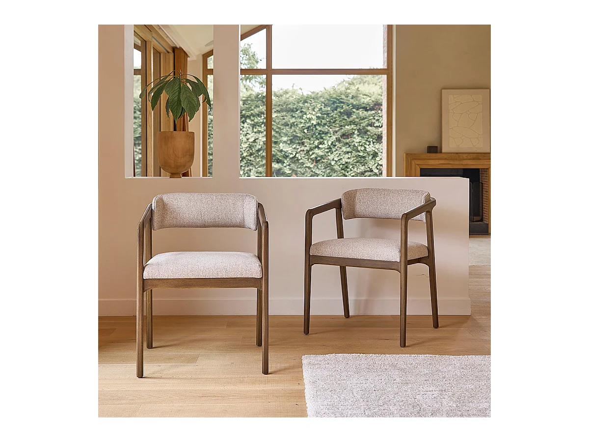 Set di 2 sedie in legno massello con tessuto beige screziato