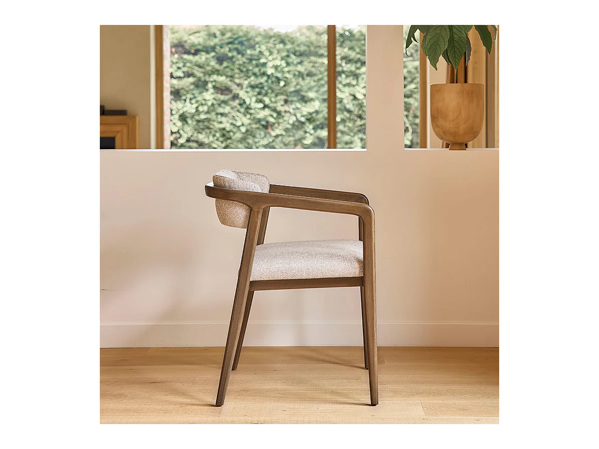 Set di 2 sedie in legno massello con tessuto beige screziato