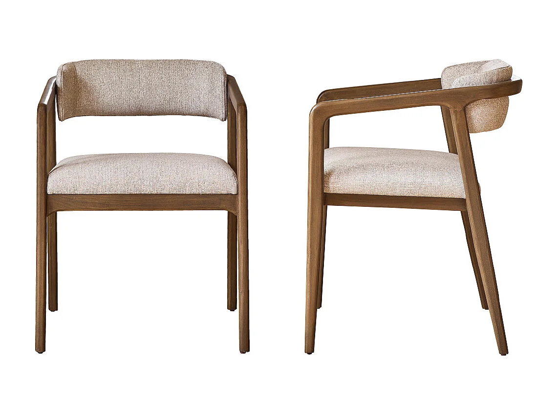 Set di 2 sedie in legno massello con tessuto beige screziato