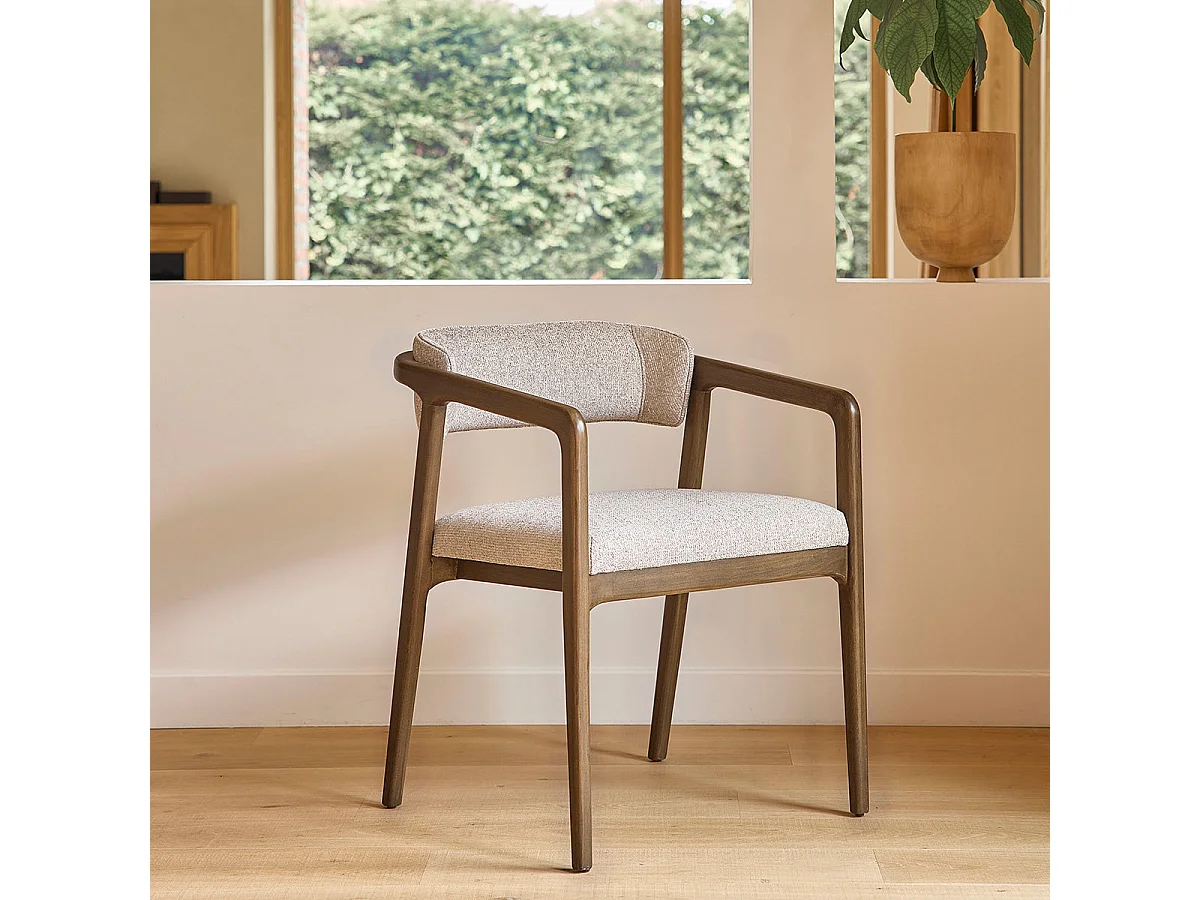 Set di 2 sedie in legno massello con tessuto beige screziato