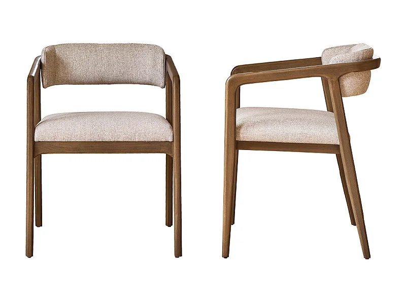 Set di 2 sedie in legno massello con tessuto beige screziato