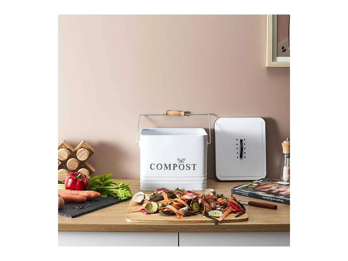 Poubelle à Compost 10L Métal avec Poignée et Couvercle avec Filtre - JETOR