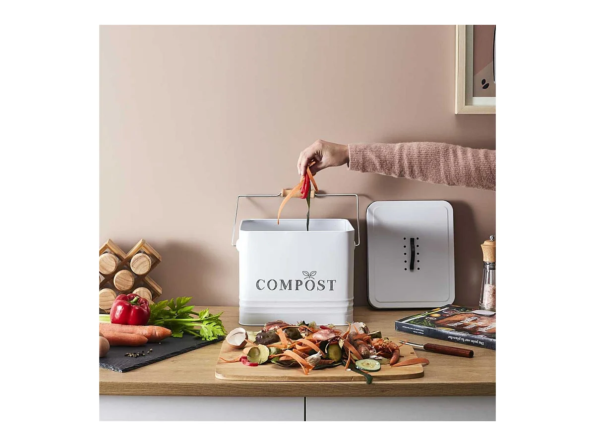 Poubelle à Compost 10L Métal avec Poignée et Couvercle avec Filtre - JETOR