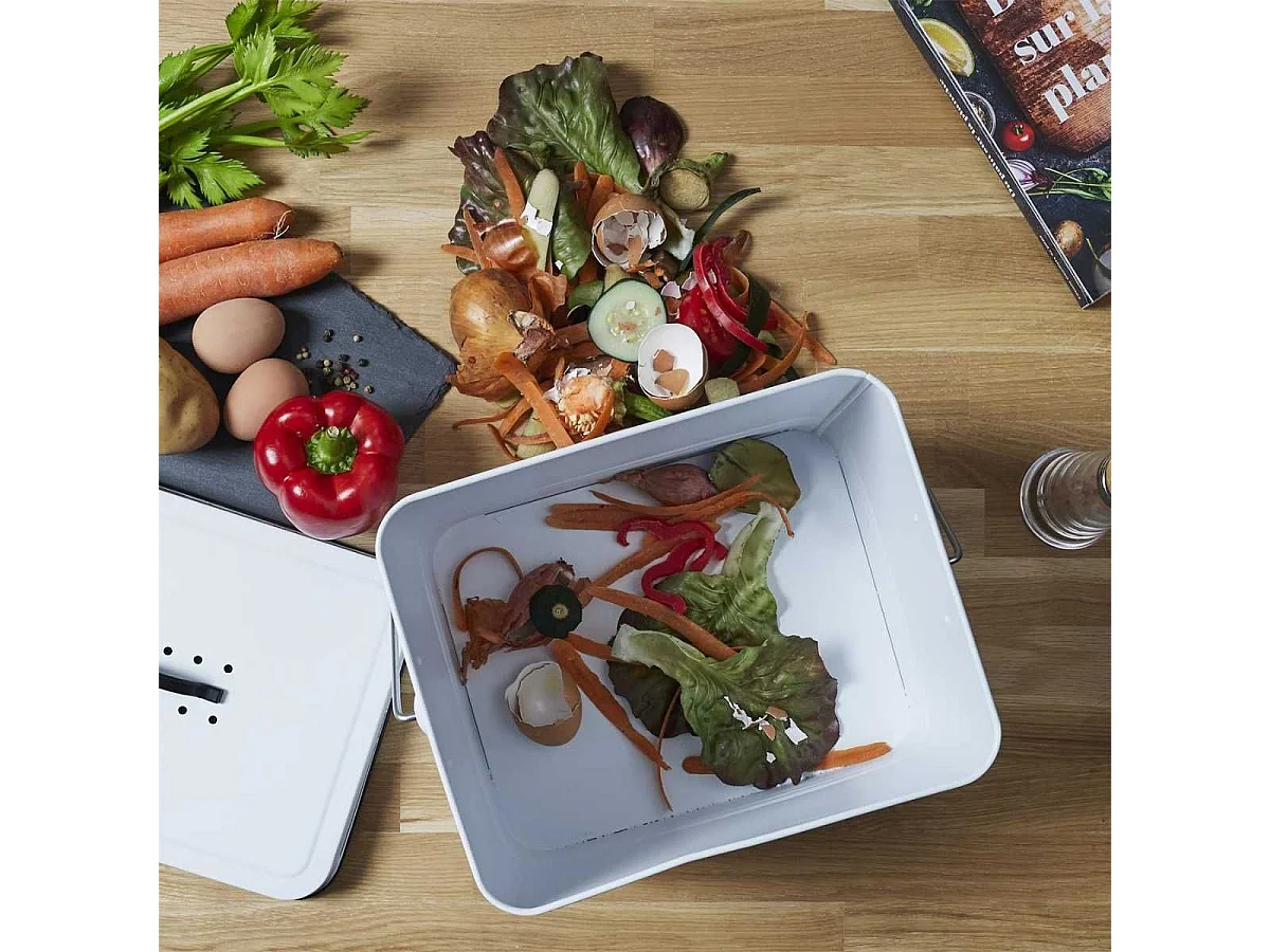 Poubelle à Compost 10L Métal avec Poignée et Couvercle avec Filtre - JETOR