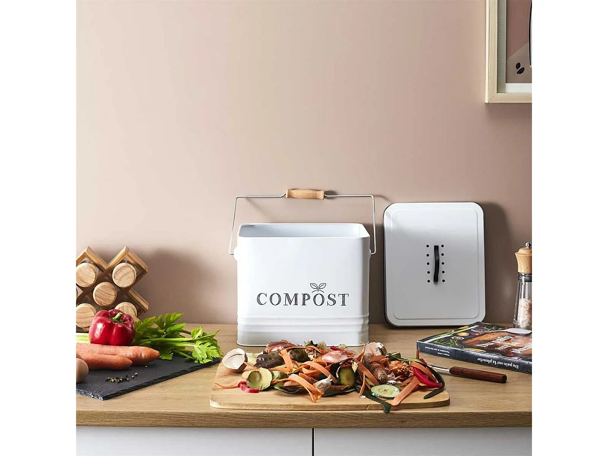 Poubelle à Compost 10L Métal avec Poignée et Couvercle avec Filtre - JETOR