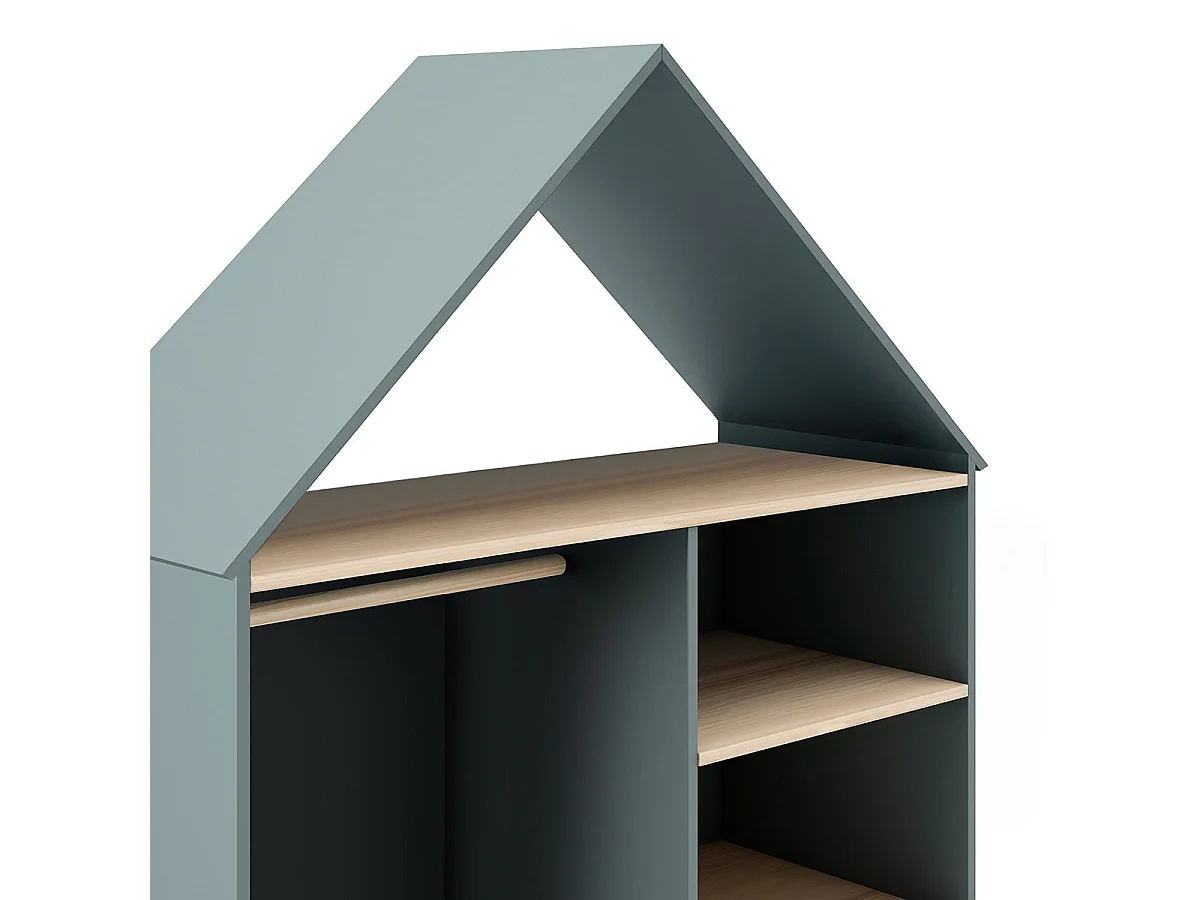 KAINA - Pack Lit 90x200cm avec Tiroir + Dressing Cabane Coloris Gris et Naturel