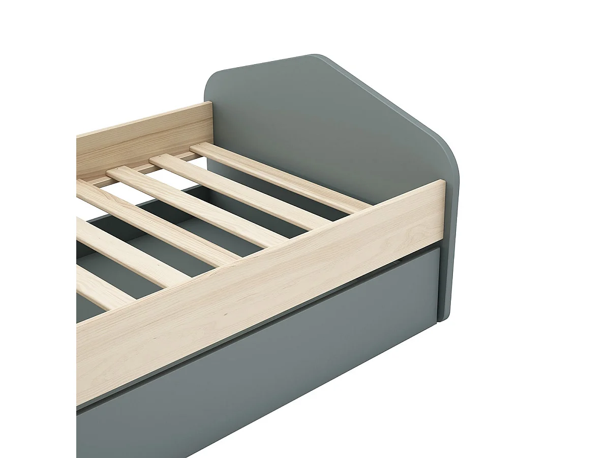 KAINA - Pack Lit 90x200cm avec Tiroir + Dressing Cabane Coloris Gris et Naturel