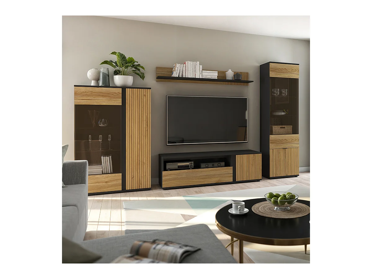 Pia Zwart en Hout 2-deurs vitrinekast