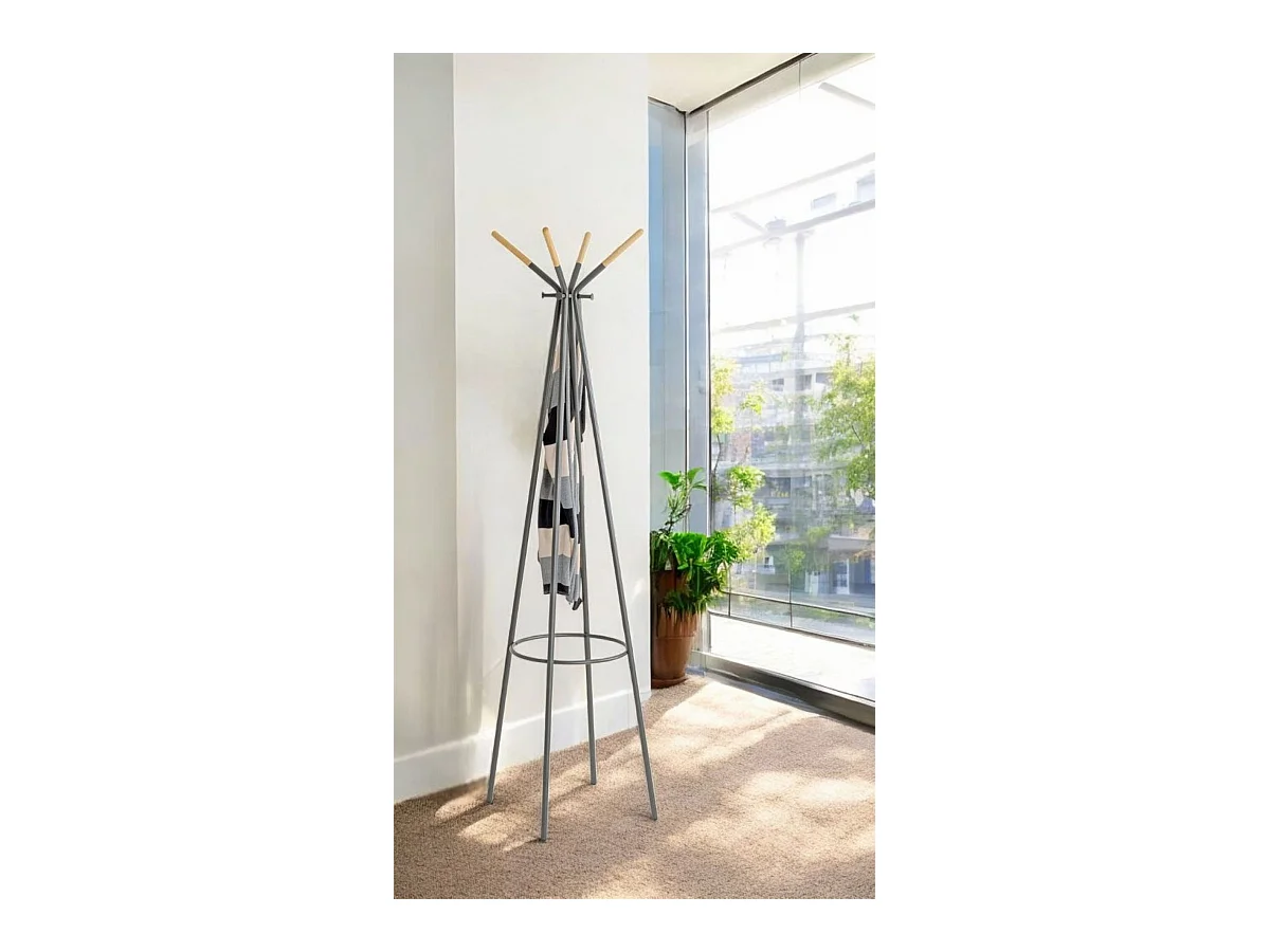 Porte-manteau en métal gris avec 8 crochets - diamètre 56 x Hauteur 175 cm